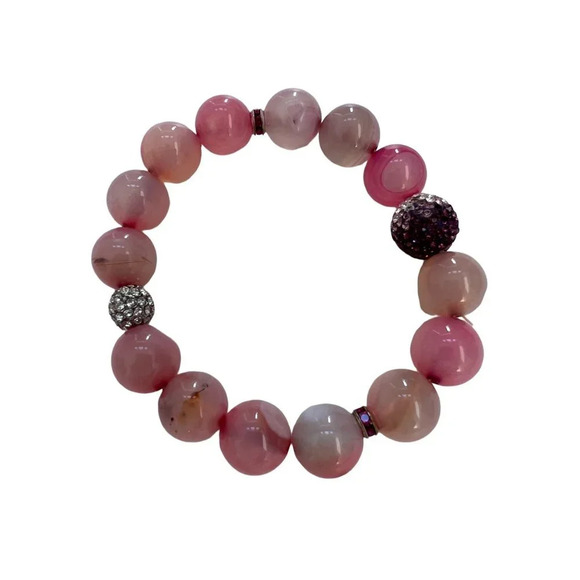 Pink Agate and Swarovski Crystal Beaded Bracelet - Picture 2 of 7